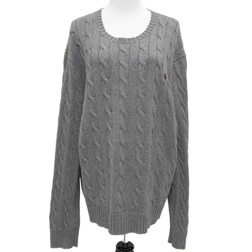 Ralph Lauren Gray Cotton Cable Knit Sweater Size XXL